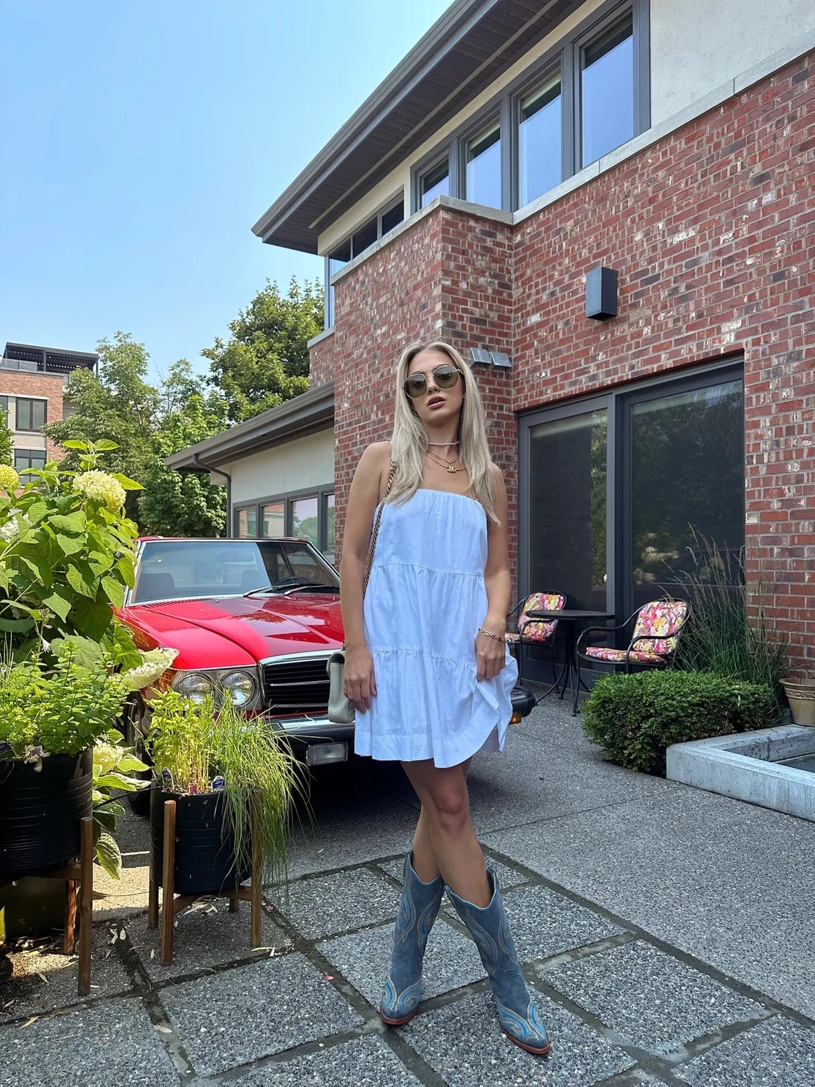 Light blue cowboy boots with a white strapless sundress Light blue cowboy boots with a white strapless sundress — Cowboy Boots Outfits 2027 with Sundress