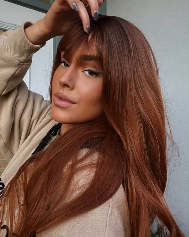 Mid-Back Straight Rich Uniform Cowboy Copper With Blunt Bangs Mid-Back Straight Rich Uniform Cowboy Copper With Blunt Bangs — Cowboy Copper Hair 2027