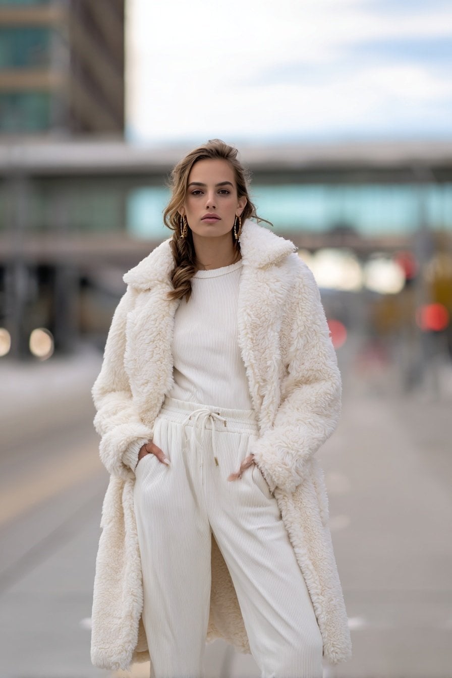 Cream Ribbed Joggers With Matching Sweater and Teddy Coat Cream Ribbed Joggers With Matching Sweater and Teddy Coat — Cream Joggers Outfits 2027