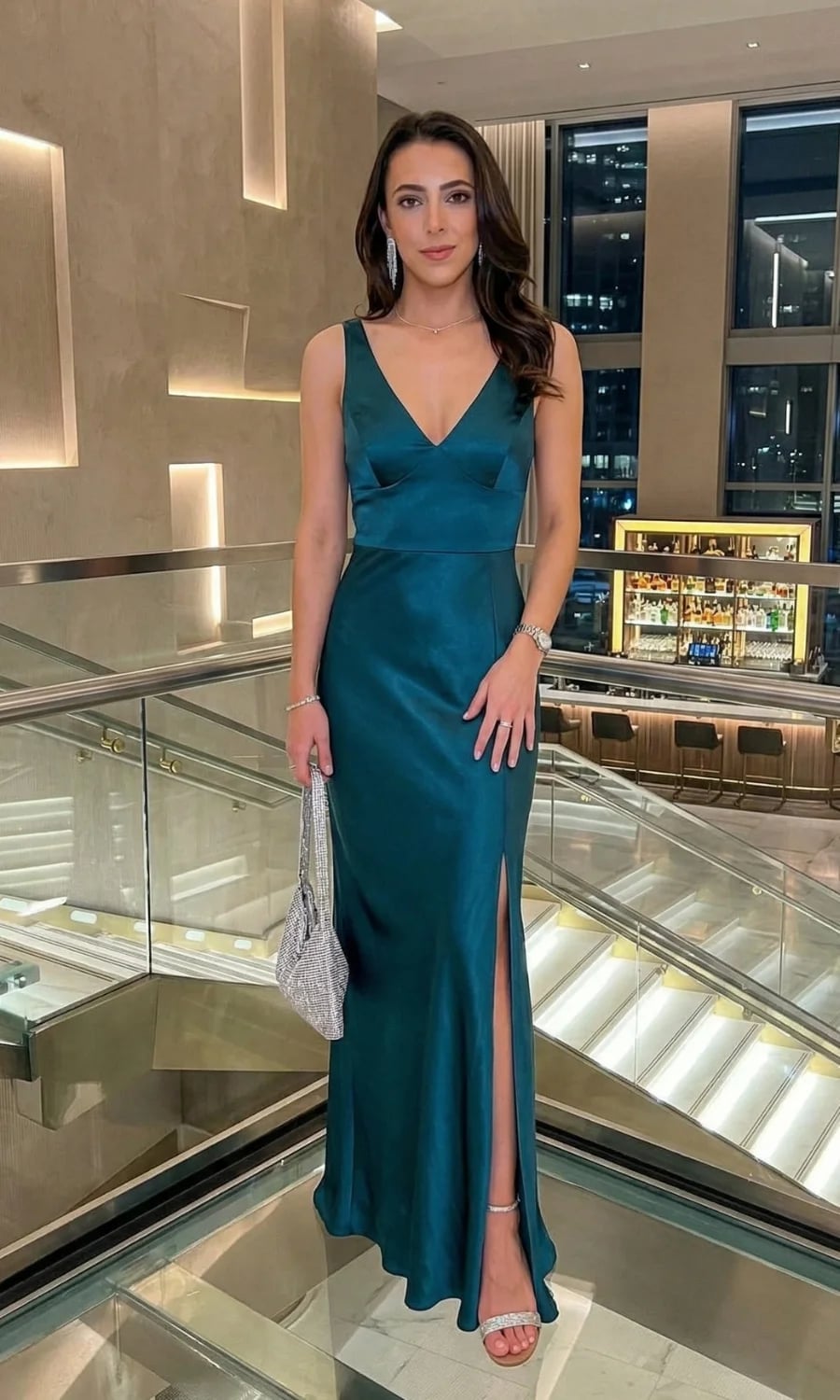 Emerald Green Satin Dress With High Slit Emerald Green Satin Dress With High Slit — Cruise Formal Night Outfits 2027