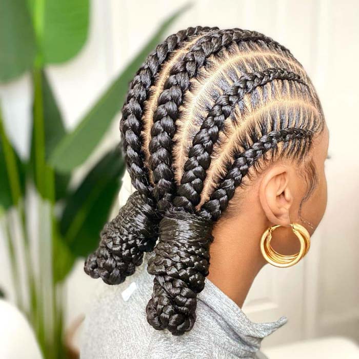 Dark Brown Cornrow Bun With Curved Pattern Dark Brown Cornrow Bun With Curved Pattern — Curved Cornrows 2027