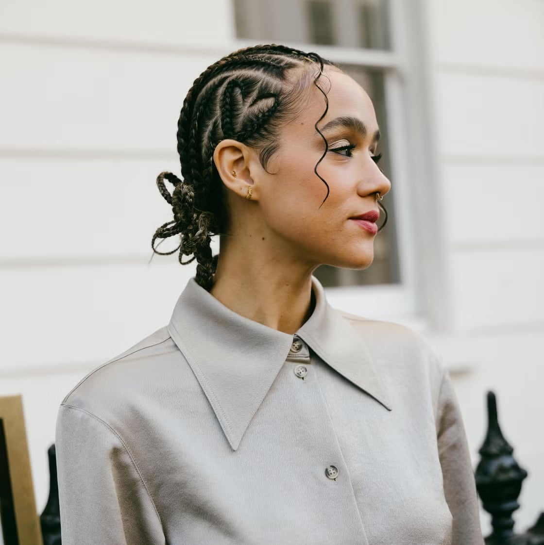 Dark Brown Cornrows Updo With Loose Ends Dark Brown Cornrows Updo With Loose Ends — Curved Cornrows 2027