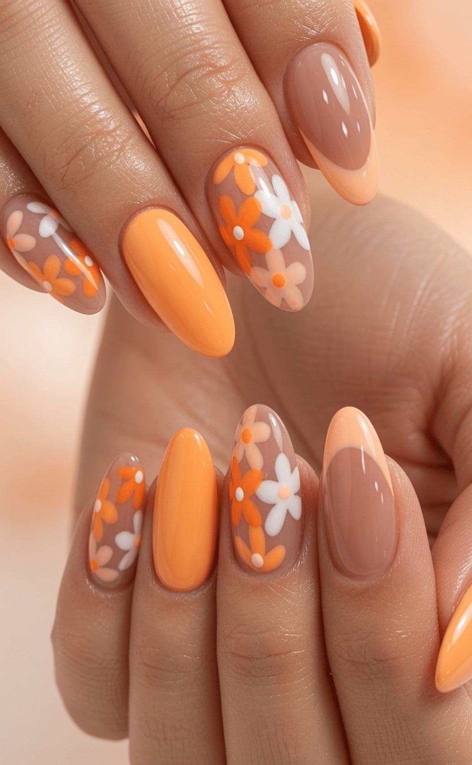 Medium Oval Sheer Nude Orange French Daisies, Glossy Medium Oval Sheer Nude Orange French Daisies, Glossy — Daisy Nails 2027