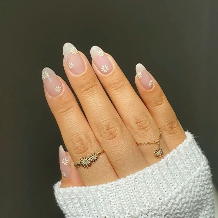 Classic French Manicure With Tiny Daisy Accents Classic French Manicure With Tiny Daisy Accents — Daisy Nails 2027
