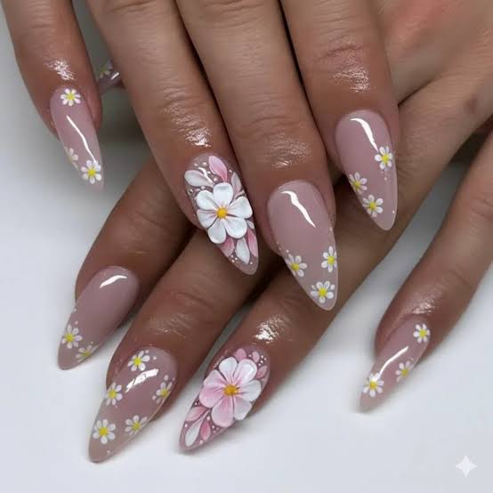 Long Stiletto 3D Daisy Embellishments Long Stiletto 3D Daisy Embellishments — Daisy Nails 2027