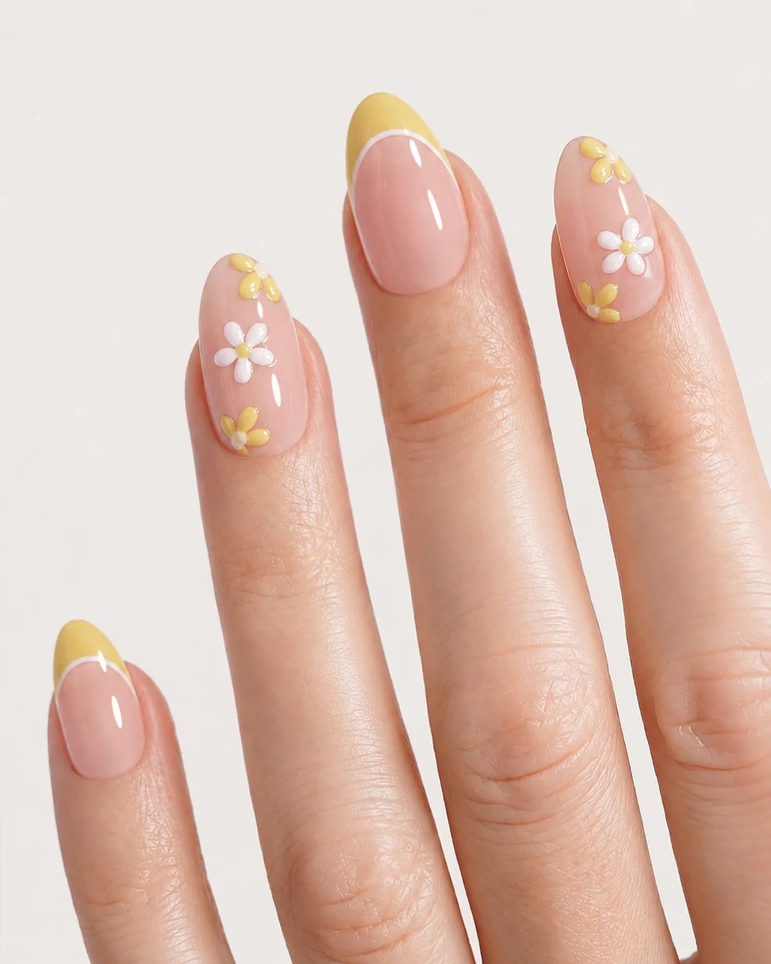 Sheer Nude Yellow French Tip Daisy Nails Sheer Nude Yellow French Tip Daisy Nails — Daisy Nails 2027