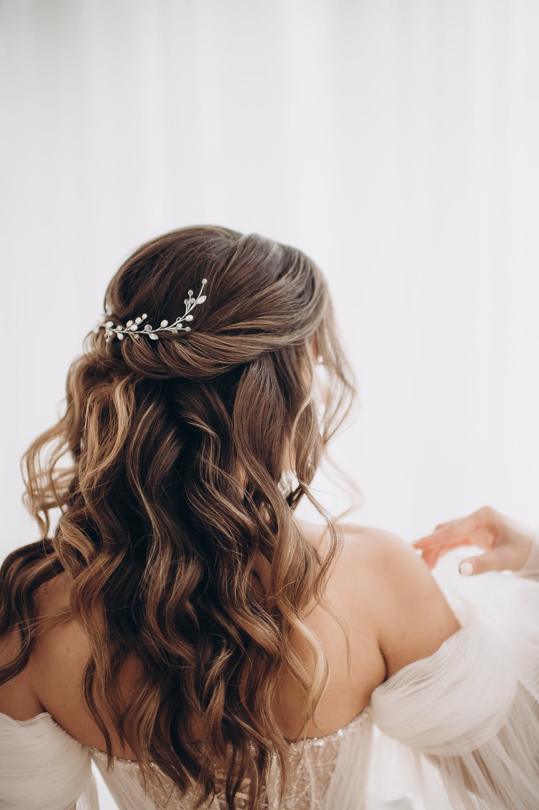 Dark Brown Half-Up Half-Down With Vine Dark Brown Half-Up Half-Down With Vine — Destination Wedding Hairstyles 2027