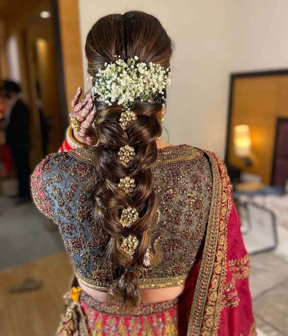 Dark Brown Braid With Floral Pins Dark Brown Braid With Floral Pins — Destination Wedding Hairstyles 2027