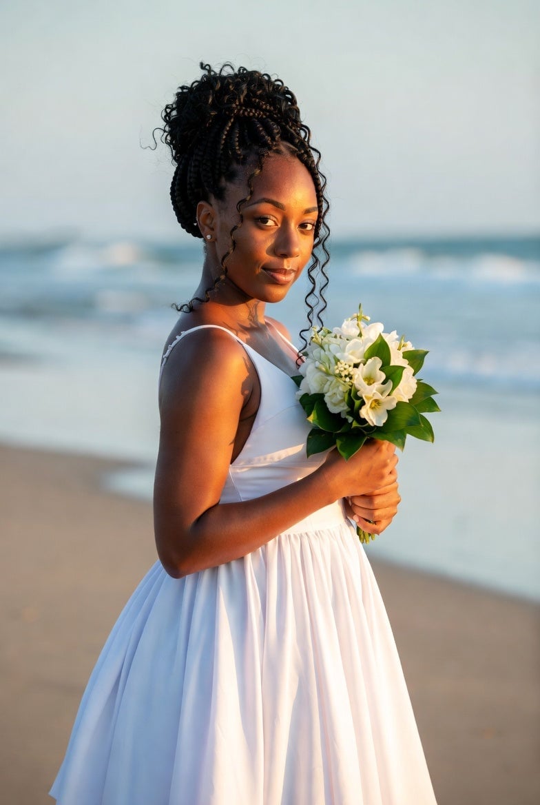 Black Coily Braided Updo With Tendrils Black Coily Braided Updo With Tendrils — Destination Wedding Hairstyles 2027