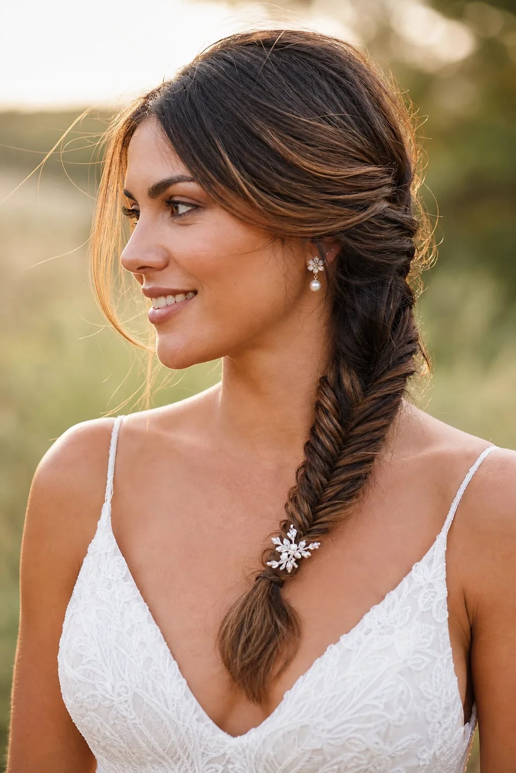 Dark Brown Fishtail Braid Collarbone Length Dark Brown Fishtail Braid Collarbone Length — Destination Wedding Hairstyles 2027