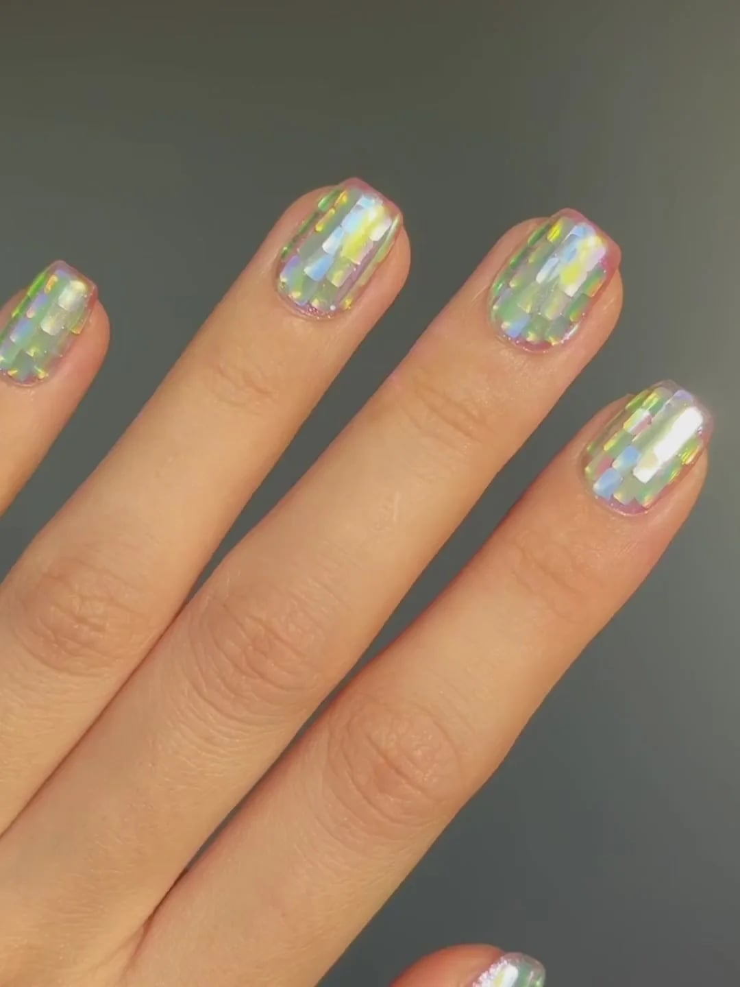 Short Square Iridescent Mosaic Disco Nails — Disco Ball Nails 2027