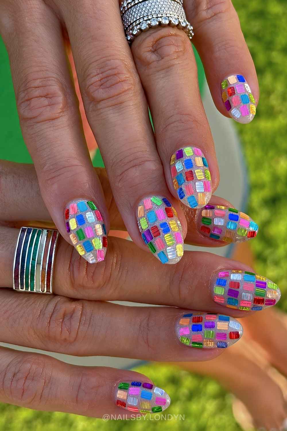 Medium Oval Colorful Mosaic Disco Nails — Disco Ball Nails 2027