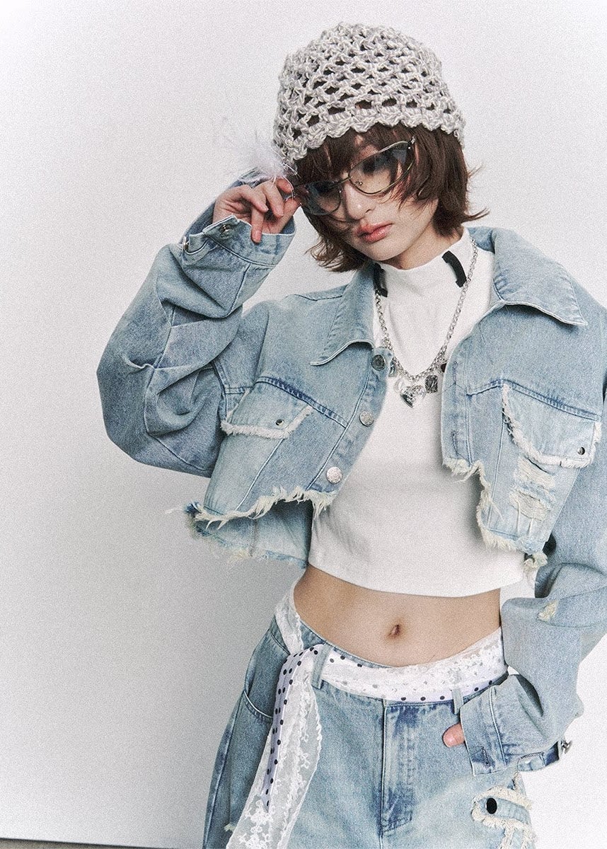 Cutline Cropped Denim Jacket – nowa