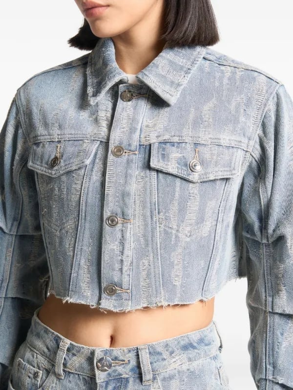 Cropped Distressed Denim Jacket Texture Detail Cropped Distressed Denim Jacket Texture Detail — Distressed Denim Jacket Outfits 2027