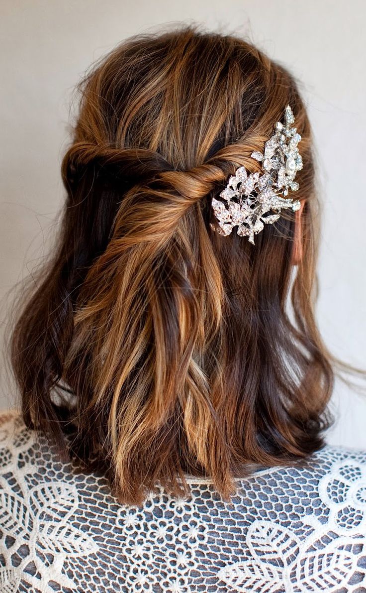 Chin Length Dark Brown Lob Half Up Twisted Chin Length Dark Brown Lob Half Up Twisted — Down Bachelorette Hairstyles 2027
