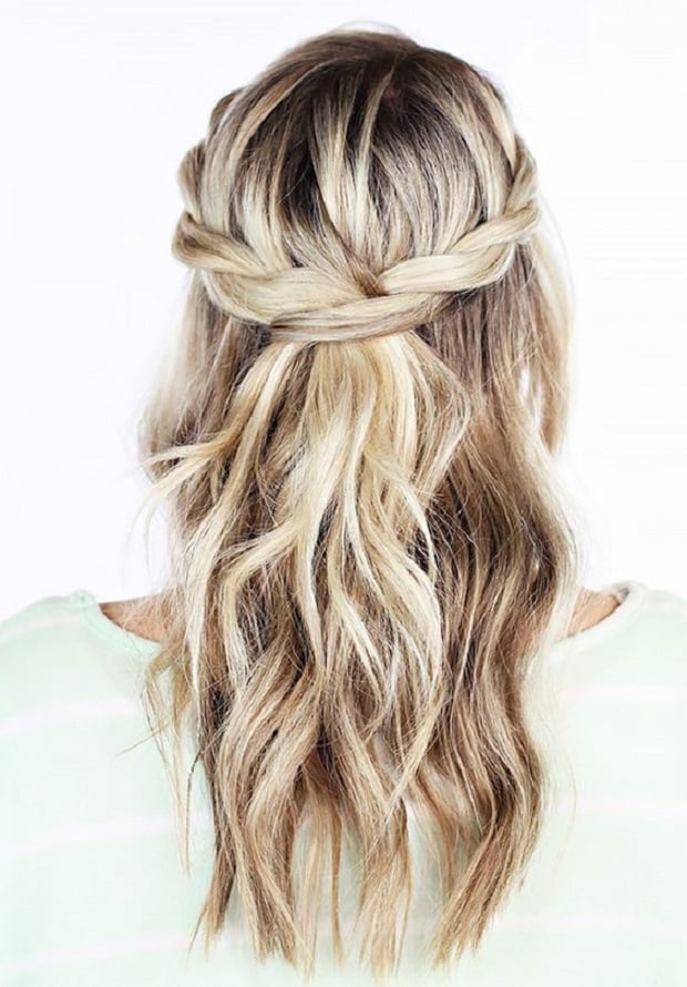Shoulder Length Blonde Twisted Braid Half Up Shoulder Length Blonde Twisted Braid Half Up — Down Bachelorette Hairstyles 2027