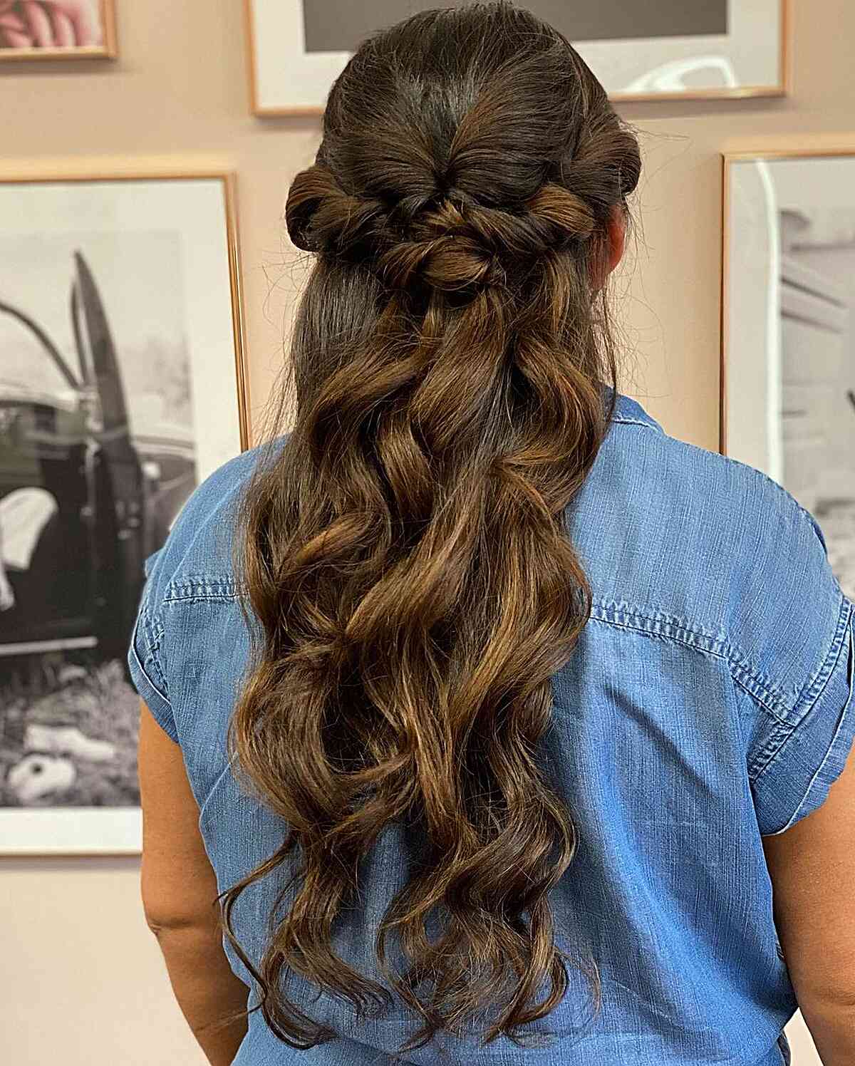 Very Long Dark Brown Twisted Crown Waves Very Long Dark Brown Twisted Crown Waves — Down Bachelorette Hairstyles 2027
