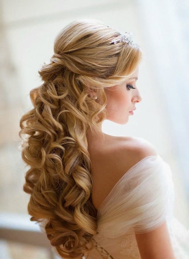 Long Blonde Half Updo With Curls Long Blonde Half Updo With Curls — Down Bachelorette Hairstyles 2027