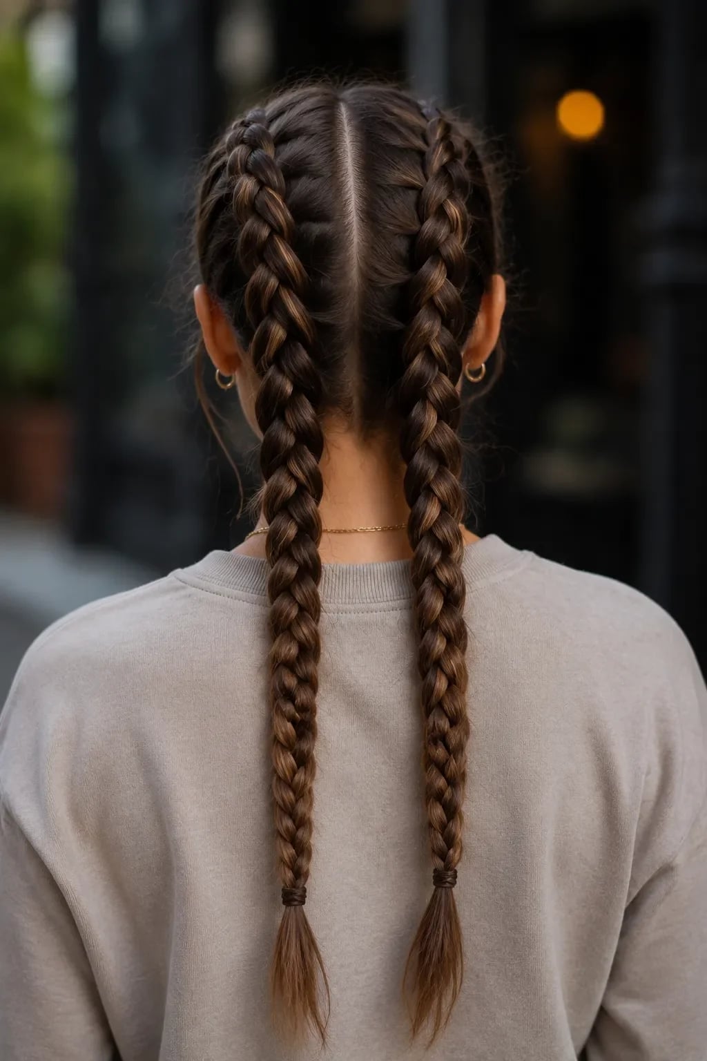 Mid-Back Dark Brown Neat Braids, Straight And Thick Mid-Back Dark Brown Neat Braids, Straight And Thick — Down Country Concert Hairstyles 2027