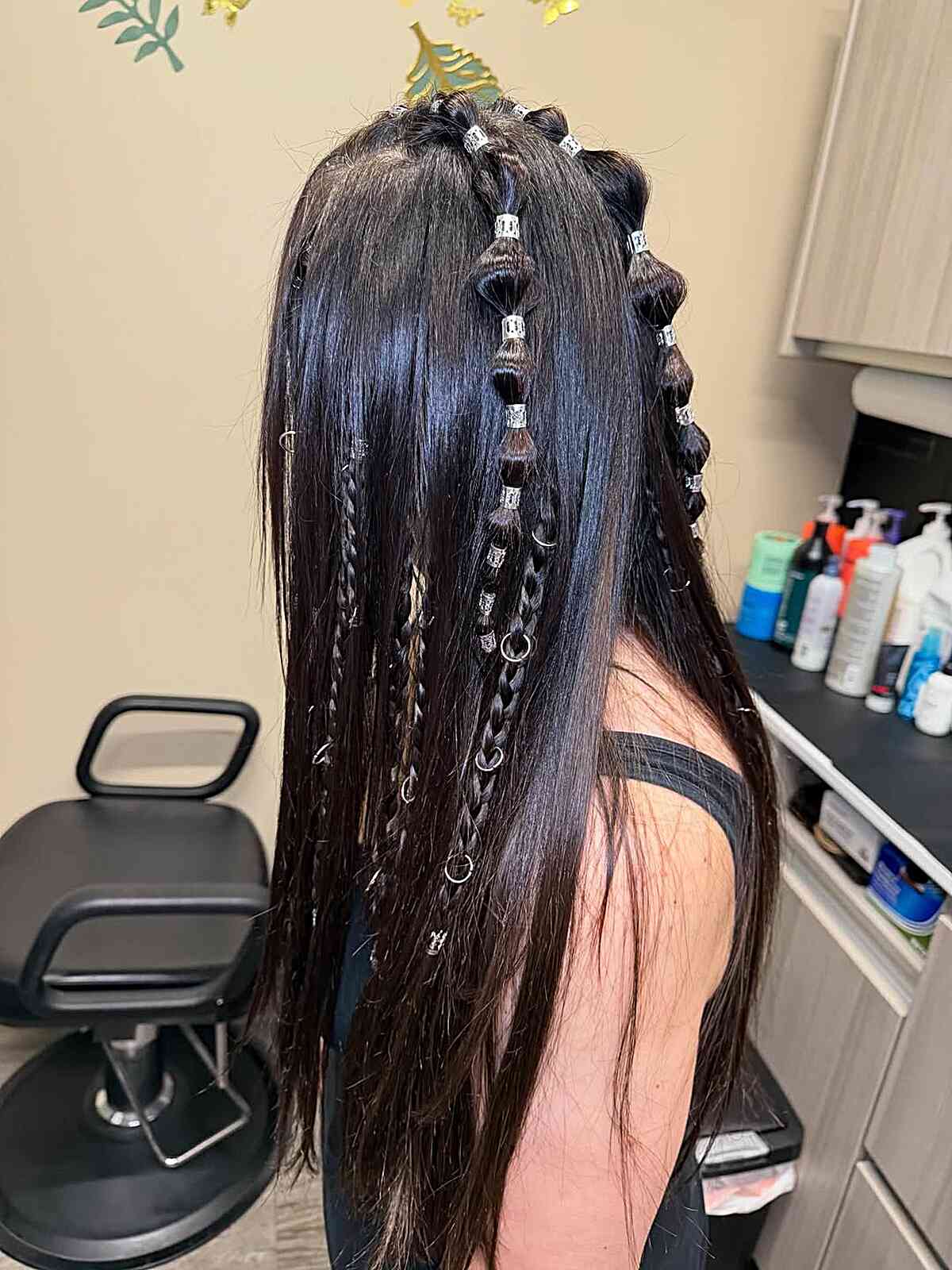 Mid-Back Dark Brown Braids With Beads Mid-Back Dark Brown Braids With Beads — Down Country Concert Hairstyles 2027