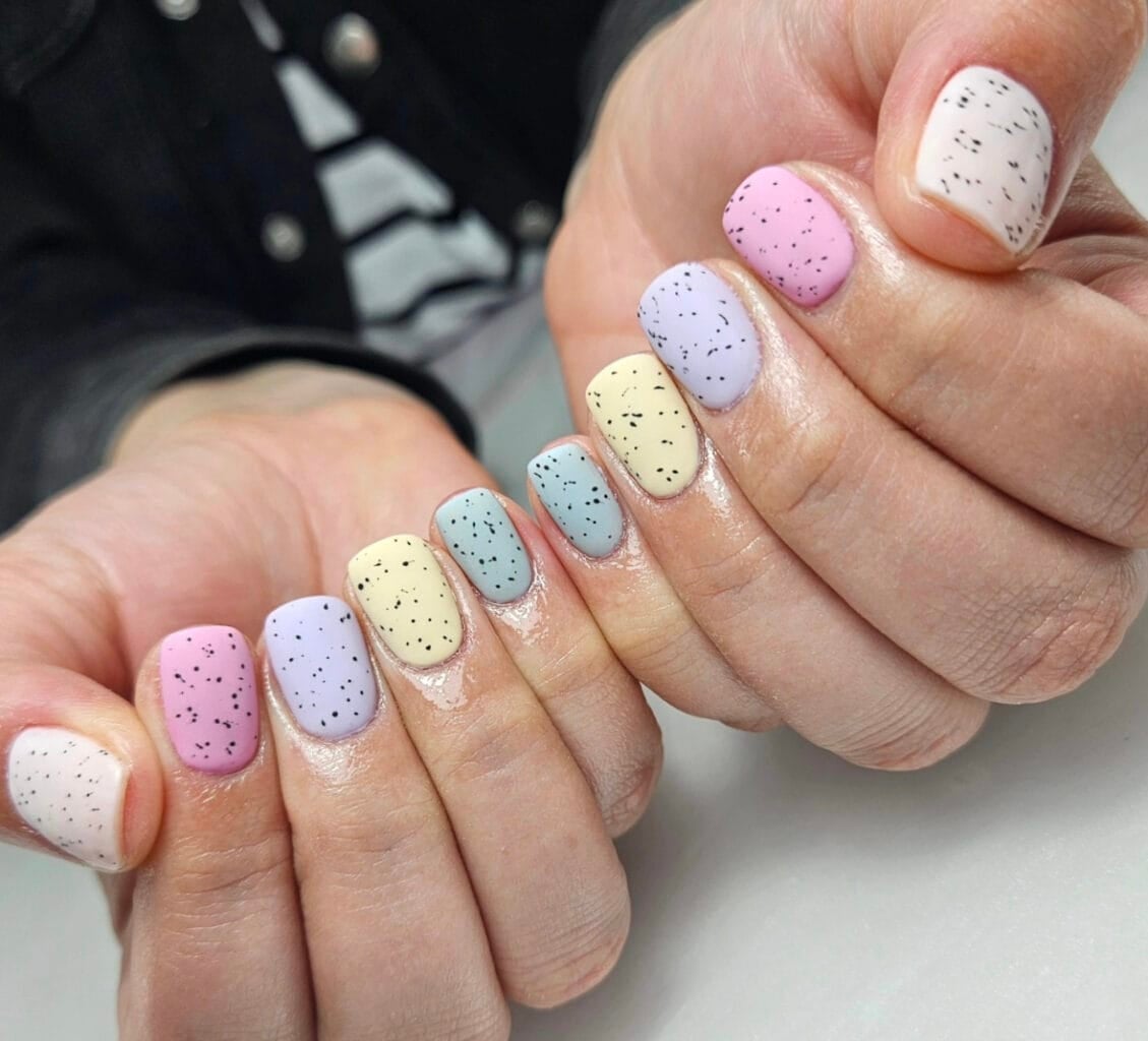 Short Square Pastel Matte Nails with Speckles Short Square Pastel Matte Nails with Speckles — Easter Egg Nails 2027