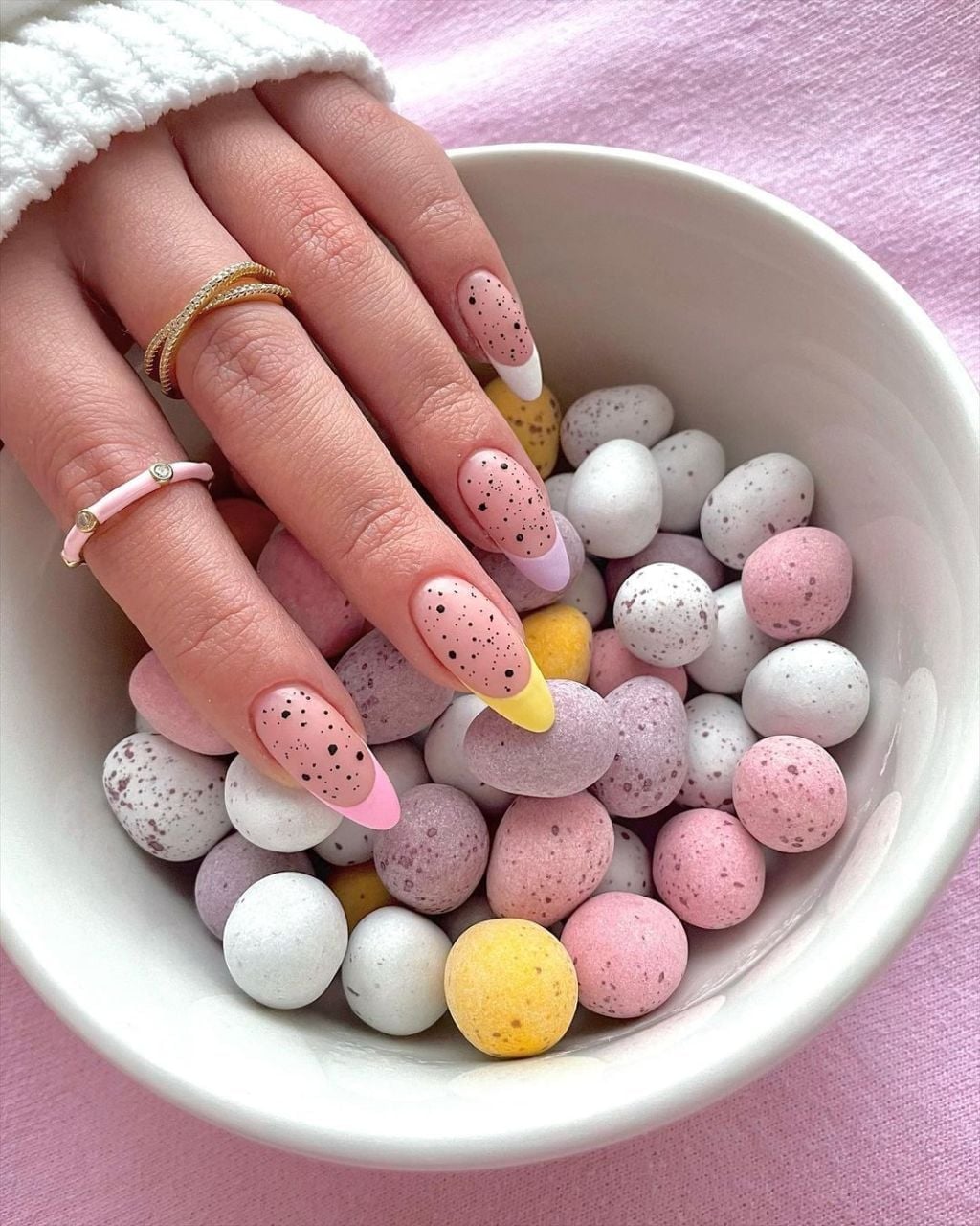 Pastel Speckled French Tip Almond Nails Pastel Speckled French Tip Almond Nails — Easter Egg Nails 2027