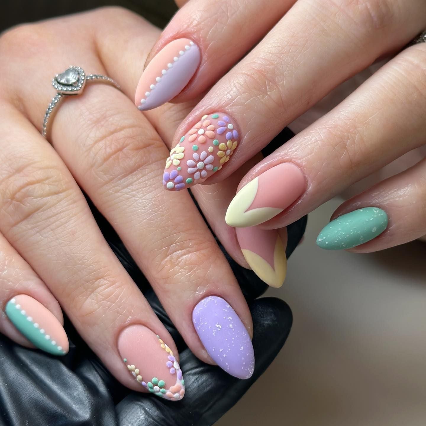 Matte Pastel Nails with 3D Floral Appliqués Matte Pastel Nails with 3D Floral Appliqués — Easter Egg Nails 2027