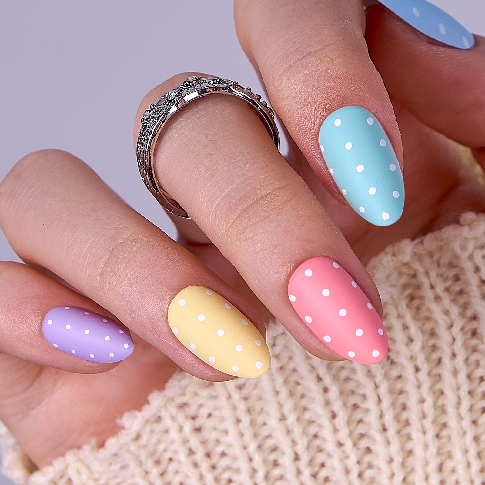Medium Oval Matte Nails with Polka Dots Medium Oval Matte Nails with Polka Dots — Easter Egg Nails 2027