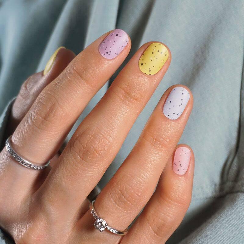 Short Oval Matte Nails with Speckled Egg Design, Pastel Purple Short Oval Matte Nails with Speckled Egg Design, Pastel Purple — Easter Egg Nails 2027