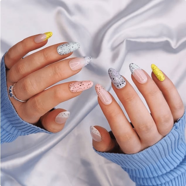 Medium Almond Matte Nails with Speckled French Tips Medium Almond Matte Nails with Speckled French Tips — Easter Egg Nails 2027