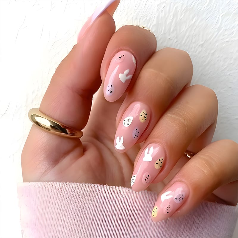 Pale Pink Oval Nails with Easter Motifs Pale Pink Oval Nails with Easter Motifs — Easter Egg Nails 2027
