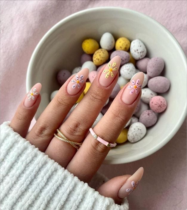 Nude Almond Nails with Floral Speckles Nude Almond Nails with Floral Speckles — Easter Egg Nails 2027