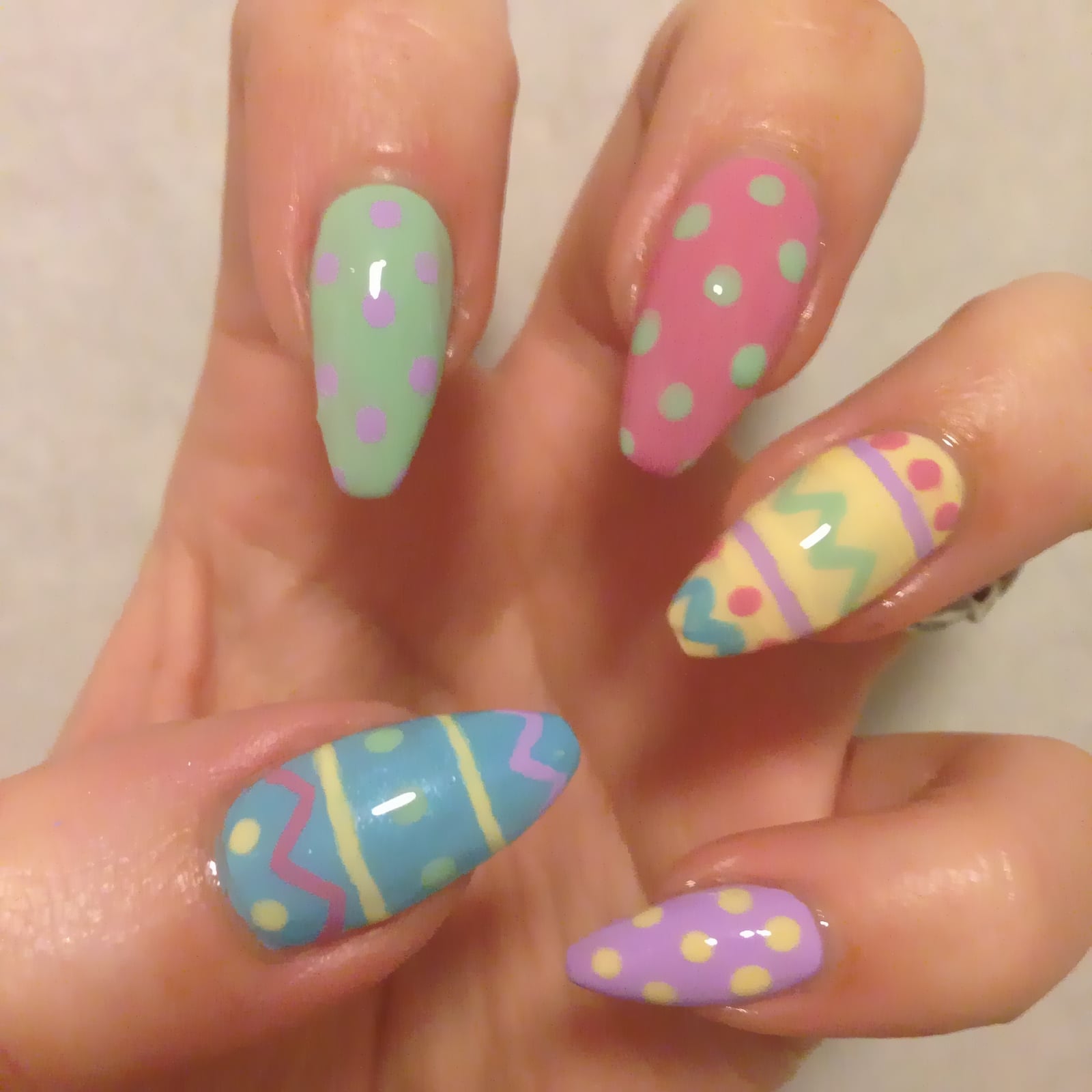 Medium Coffin Nails with Glossy Easter Egg Designs Medium Coffin Nails with Glossy Easter Egg Designs — Easter Egg Nails 2027