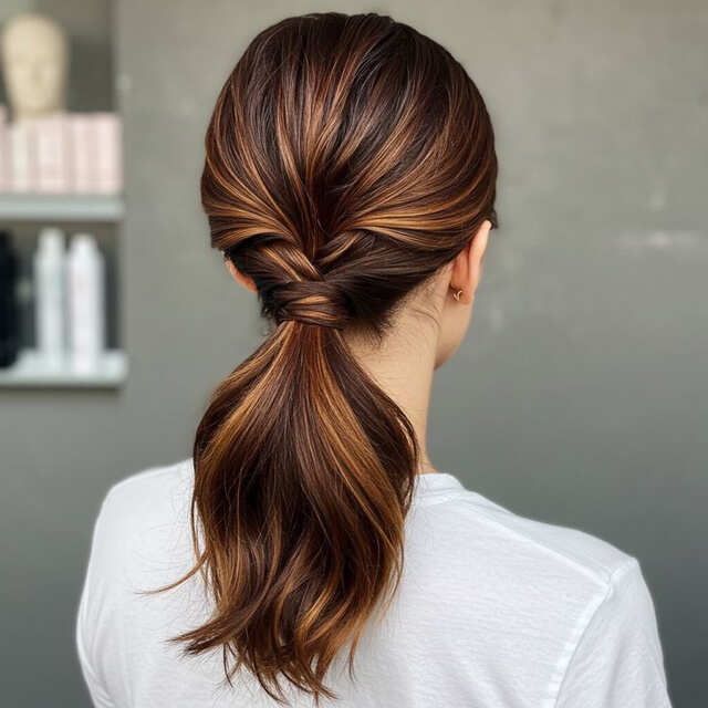 Mid-Back Dark Brown Twisted Ponytail — Easy Hairstyles 2027 for Morning