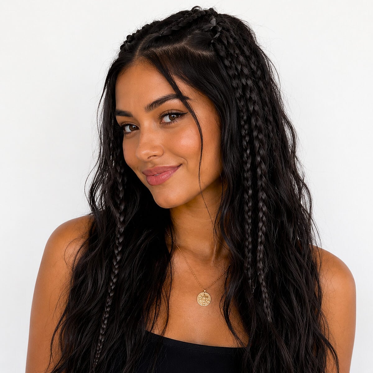 Mid-Back Dark Brown Half Up Braids — Easy Hairstyles 2027 for Morning