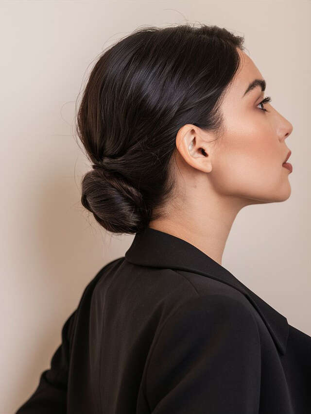 Sleek Chin Length Dark Brown Low Bun — Easy Hairstyles 2027 for Morning