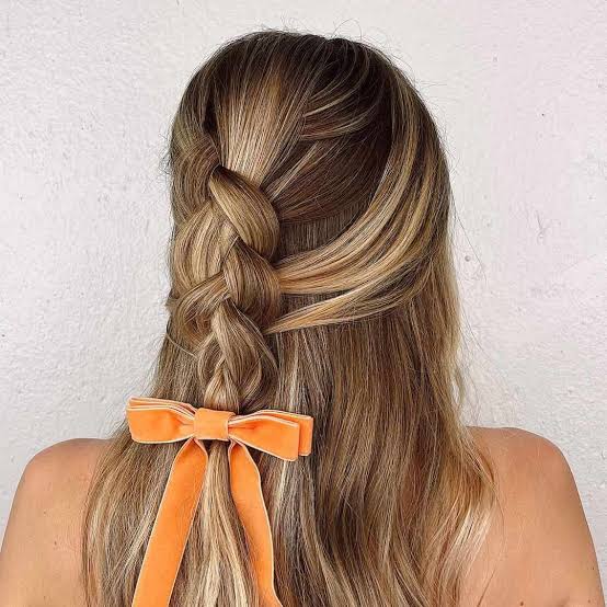 Mid-Back Wavy Half Braid With Ribbon — Easy Hairstyles 2027 for Morning