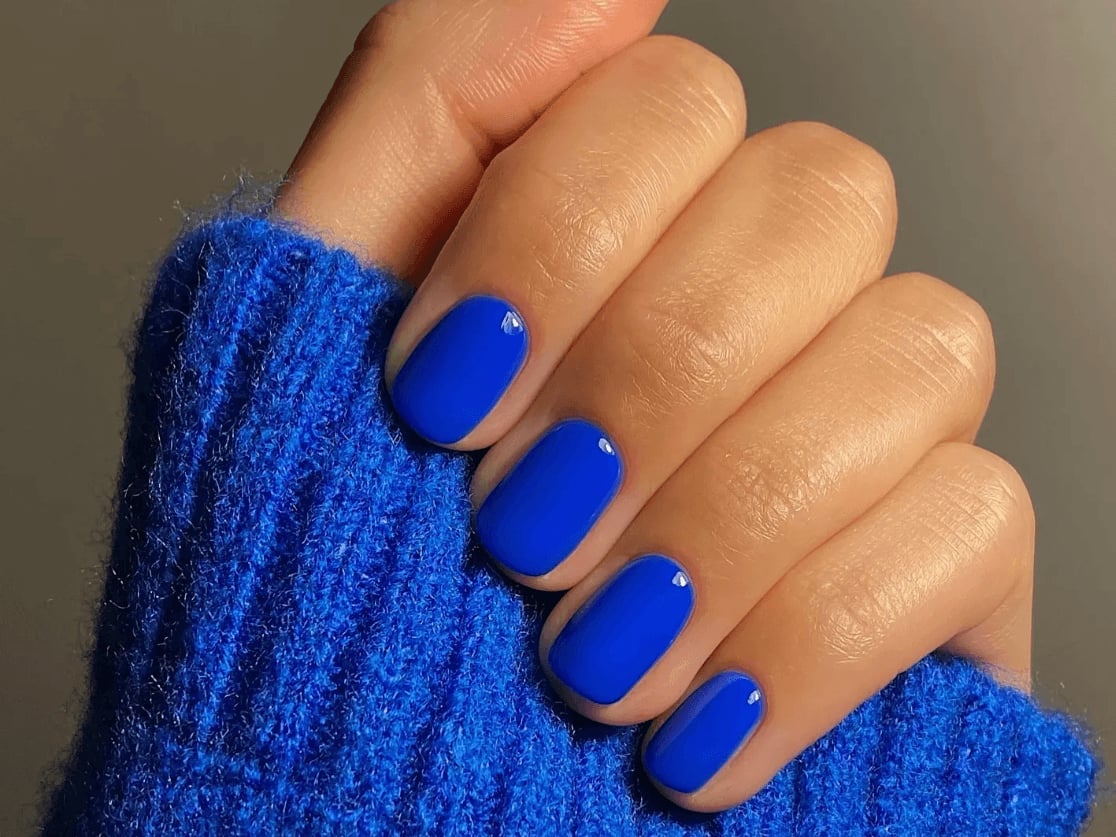Vibrant Glossy Electric Blue Short Almond Nails Vibrant Glossy Electric Blue Short Almond Nails — Electric Blue Nails 2027