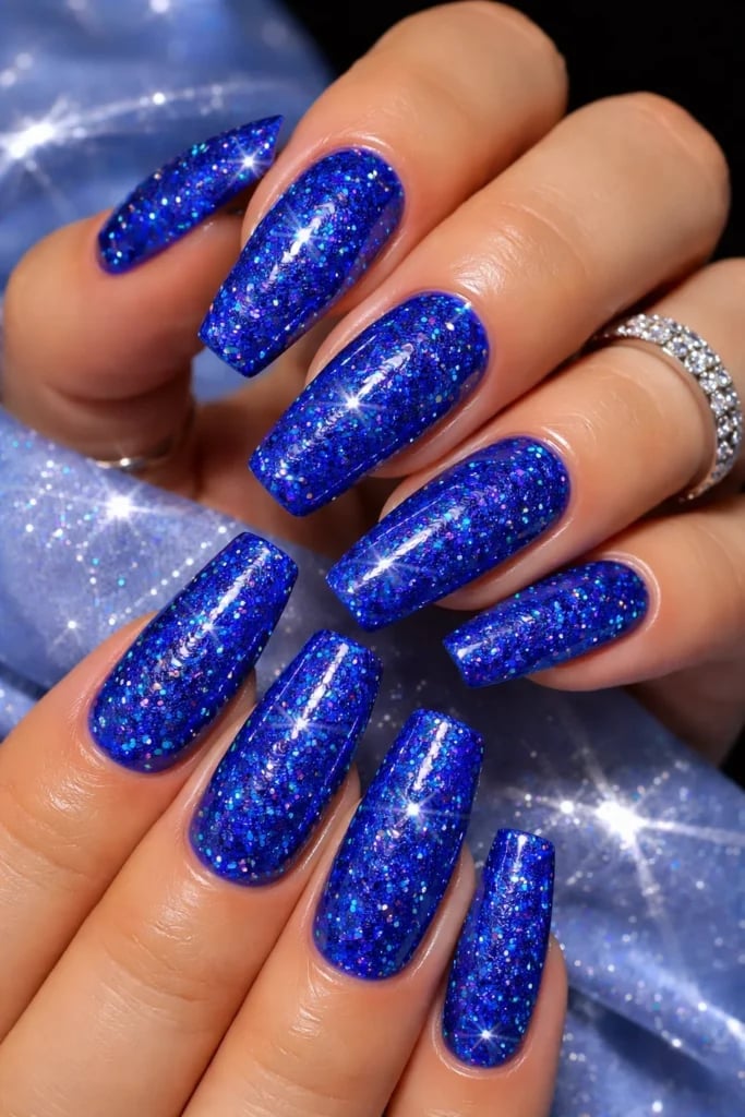 Holographic Glitter Electric Blue Long Coffin Nails Holographic Glitter Electric Blue Long Coffin Nails — Electric Blue Nails 2027