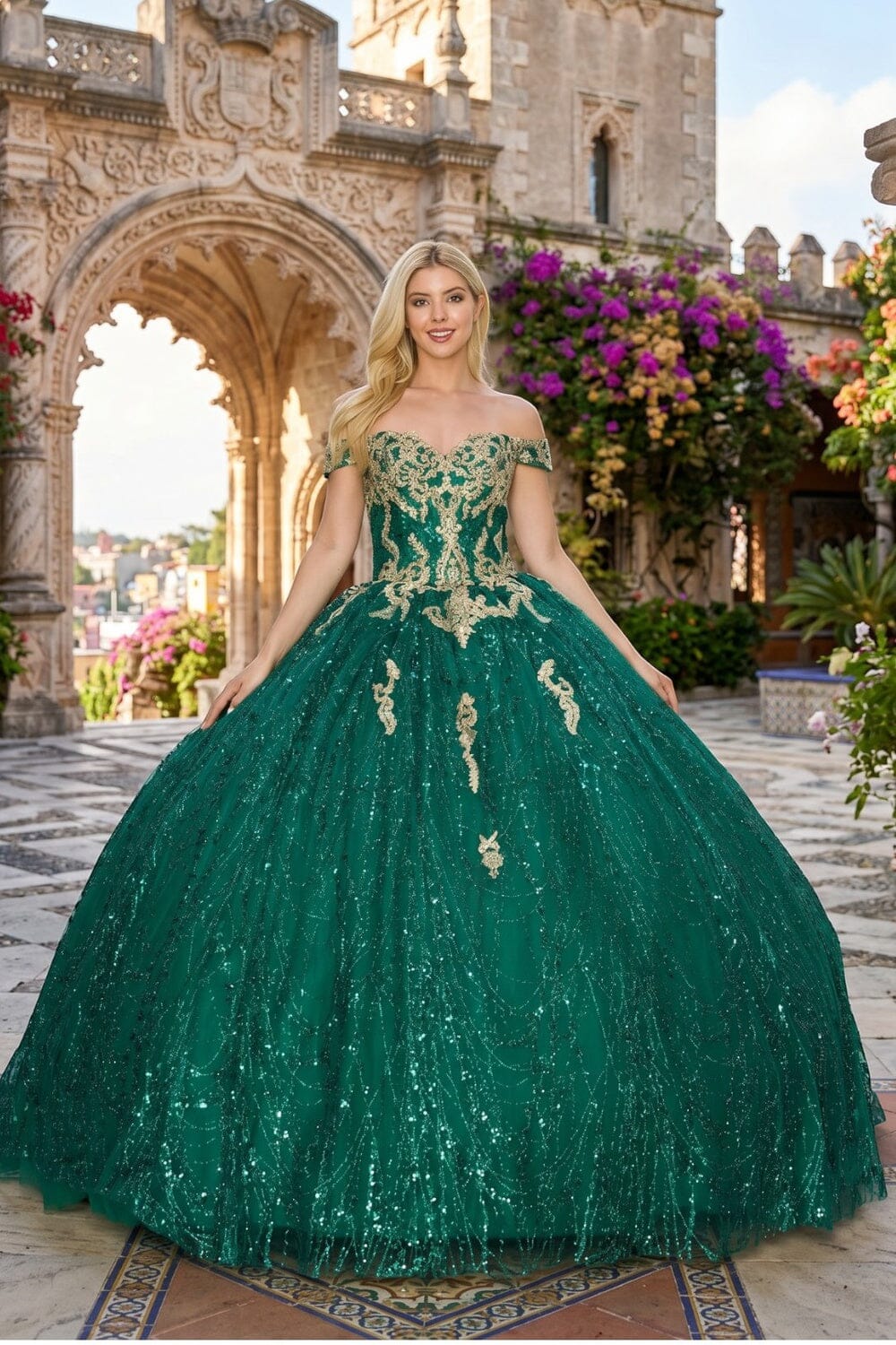 Collection of green ball gowns, Close-Up Take Collection of green ball gowns, Close-Up Take — Emerald Green Quinceanera Dress 2027