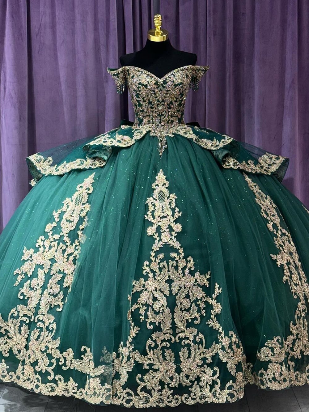 Ballgown with sequin and applique embellishments Ballgown with sequin and applique embellishments — Emerald Green Quinceanera Dress 2027