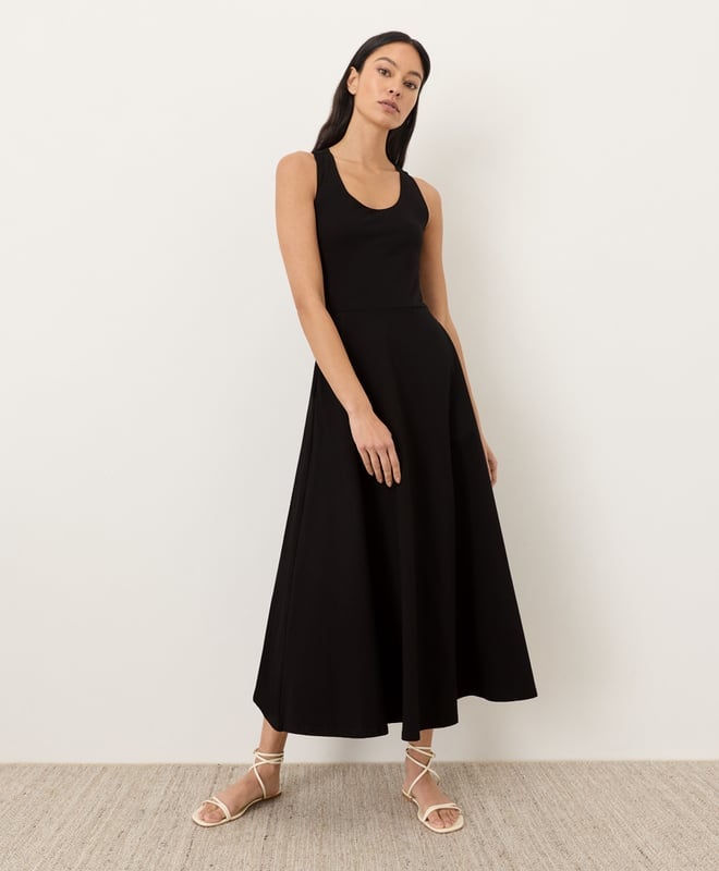 Black Organic Cotton Jersey Fit and Flare Midi Dress — Fit and Flare Dresses 2027