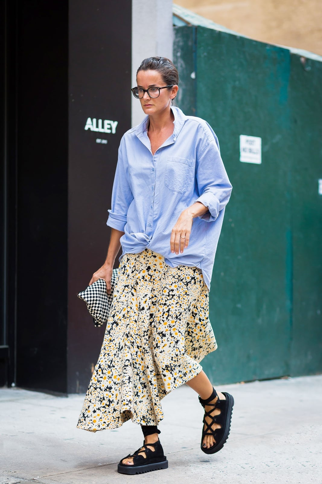 Asymmetrical yellow floral midi skirt with an oversized, Close-Up Take Asymmetrical yellow floral midi skirt with an oversized, Close-Up Take — Floral Skirt Outfits 2027