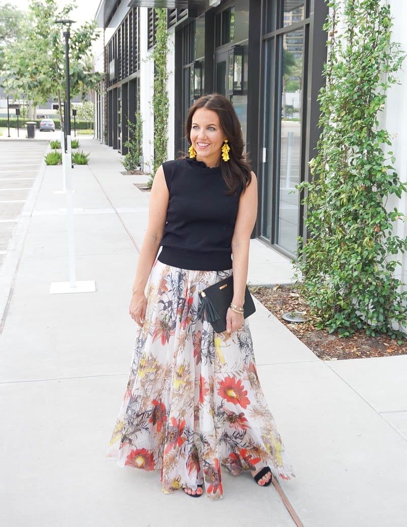 White floral maxi skirt with black sleeveless top, Close-Up Take White floral maxi skirt with black sleeveless top, Close-Up Take — Floral Skirt Outfits 2027