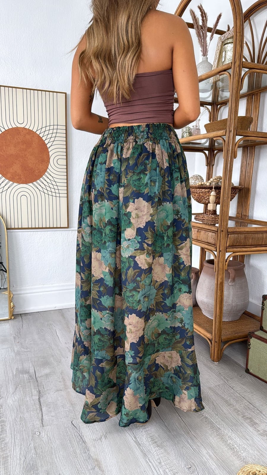 Navy blue floral chiffon maxi skirt with tube top, Close-Up Take Navy blue floral chiffon maxi skirt with tube top, Close-Up Take — Floral Skirt Outfits 2027