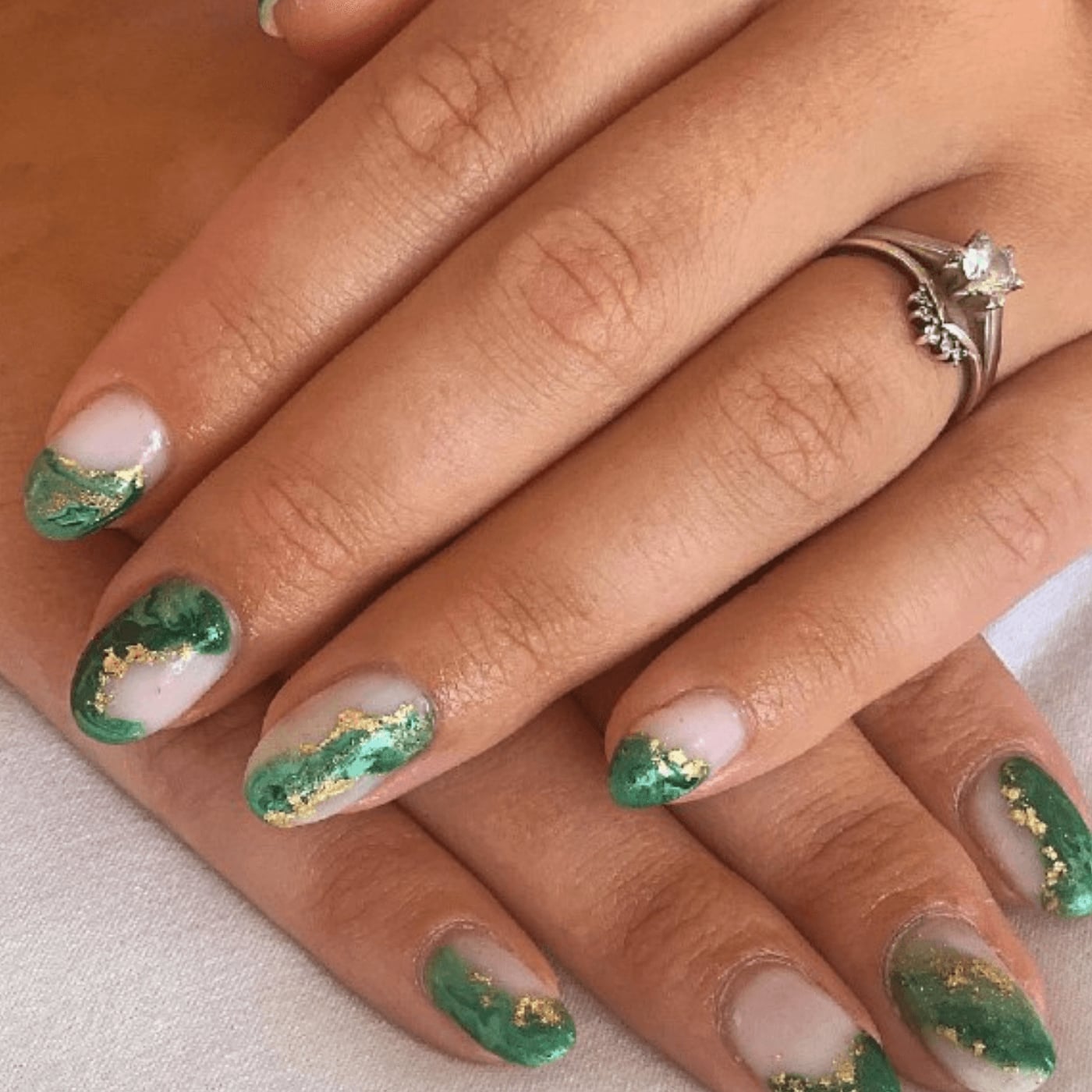 Medium Square Sheer Nude White Tips Gold Foil Medium Square Sheer Nude White Tips Gold Foil — Foil Nails 2027