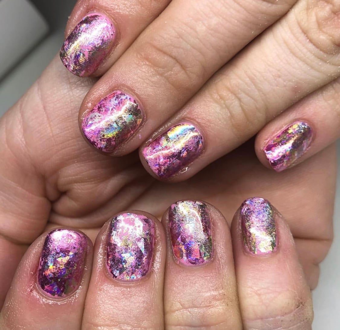 Short Square Pink Holographic Full Foil Short Square Pink Holographic Full Foil — Foil Nails 2027