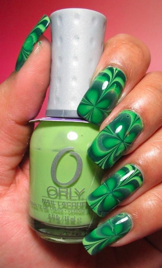 Medium-Long Square Marbled Clover Pattern Medium-Long Square Marbled Clover Pattern — Four Leaf Clover Nails 2027