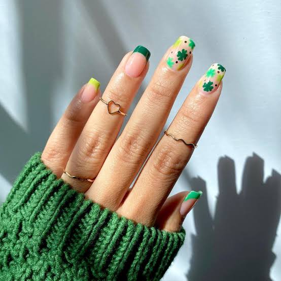 Short Square French Tips With Clover Accents Short Square French Tips With Clover Accents — Four Leaf Clover Nails 2027