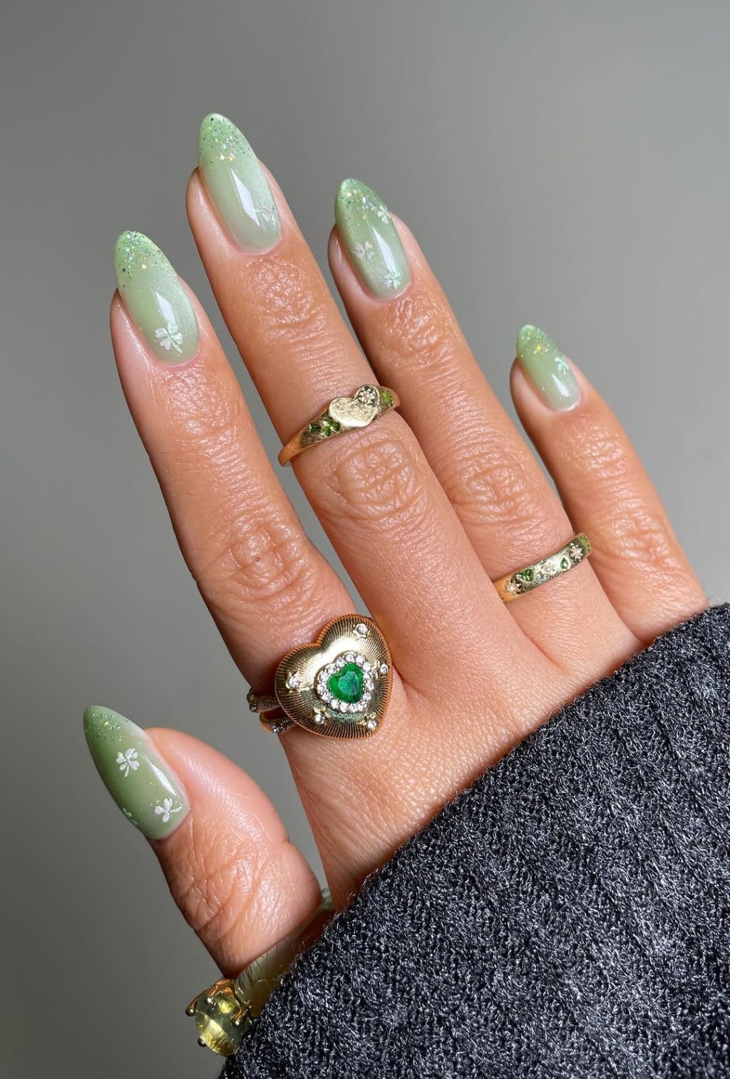 Long Almond Ombre With White Clover Accents Long Almond Ombre With White Clover Accents — Four Leaf Clover Nails 2027